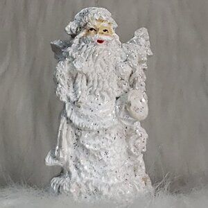 Vintage 90s White Sparkly Coat Santa Claus Christmas Tree Ornament